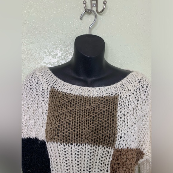 Vintage Multi Colored Checkered Knit Scoop Neck Sweater Size Medium - Picture 5 of 10